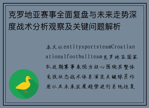 克罗地亚赛事全面复盘与未来走势深度战术分析观察及关键问题解析